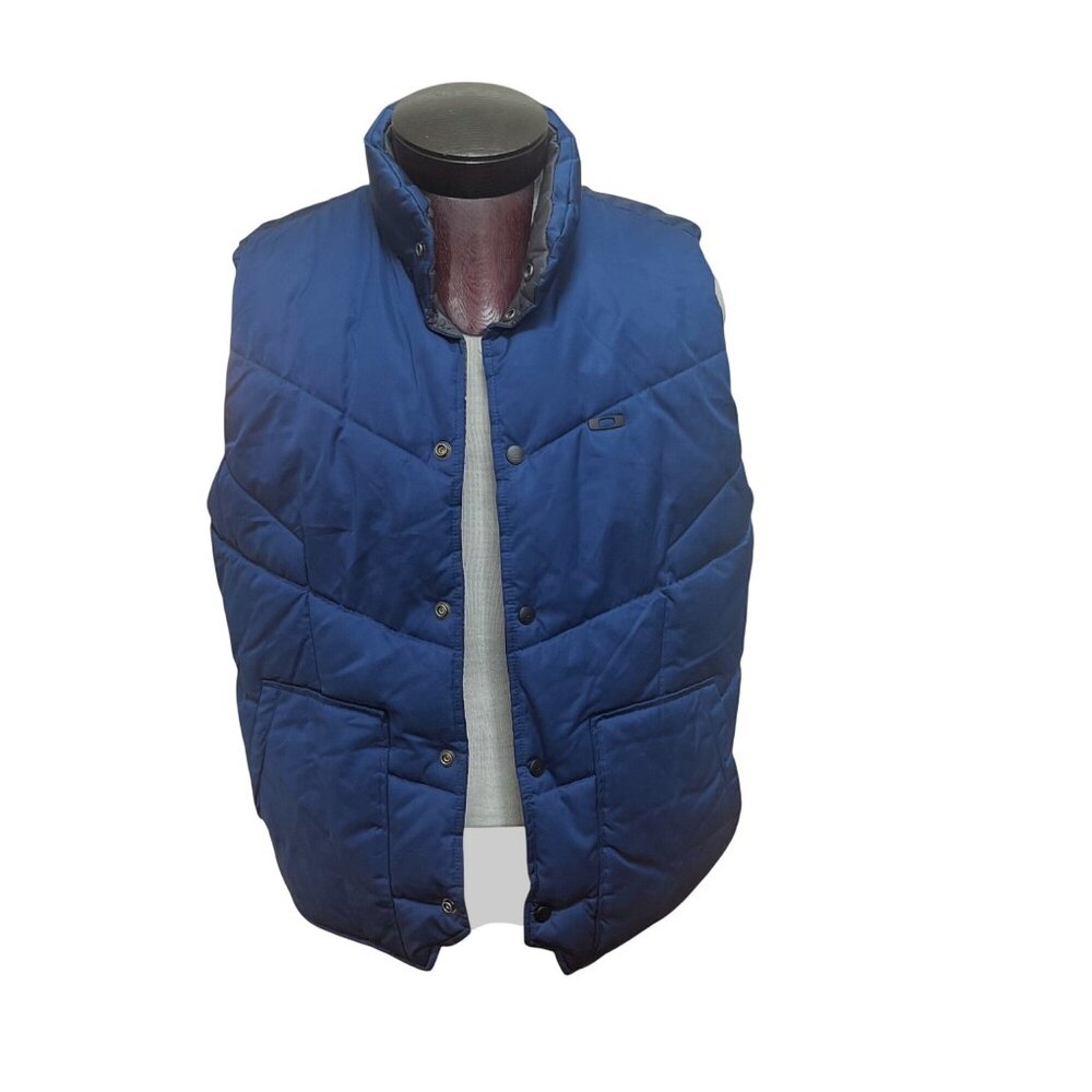 Oakley Mens Puffer Vest Large Blue Insulated Reversible Polyester Nylon Winter L
